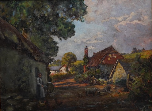 J Corsan Morton (Scottish, 1859–1928), oil on canvas, Farmyard scene, signed and dated 1890, 44 x 59cm. Condition - fair to good